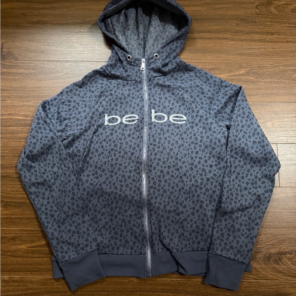 Bebe Navy Animal Print Zip-Up Hoodie